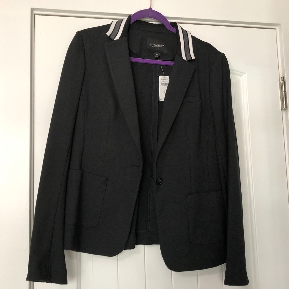 NWT Banana Republic Classic Blazer - Ponte Knit Stripe Collar - Size 10 Tall
